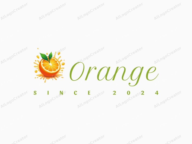 playful design features a stylized orange, splashes of juice, and water droplets, combined with a clean background.