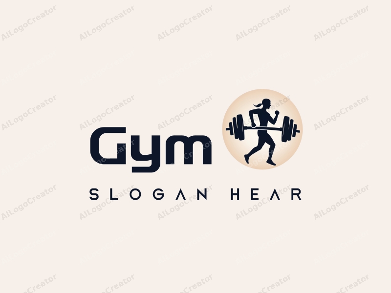 modern design features a stylized dumbbell and a dynamic runner silhouette, combined with a clean background and a harmonious layout.