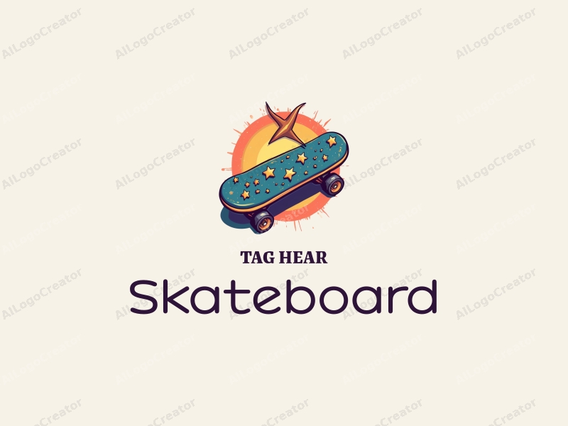 playful design features a vibrant skateboard silhouette with dynamic star elements, combined with a clean background for a fun and energetic feel.