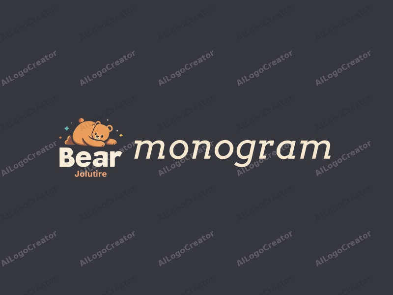 a modern design featuring stylized letters, a lazy bear in a dreamlike state, combined with a clean background and a minimalist approach.