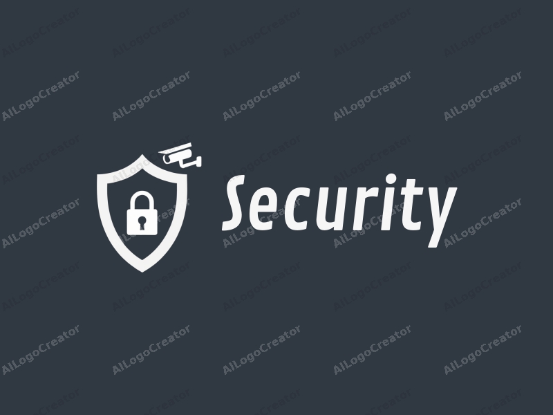 minimalist design features a stylized shield, a sleek surveillance camera, and a padlock, combined with a clean background and a modern design approach.