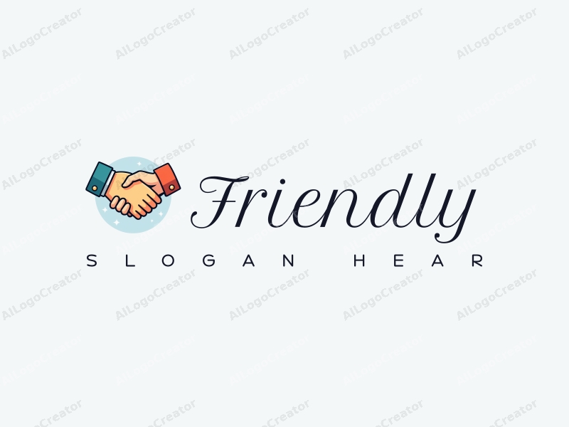 playful design features a stylized book and a handshake, combined with a clean background, emphasizing friendship and community in an educational and social context.