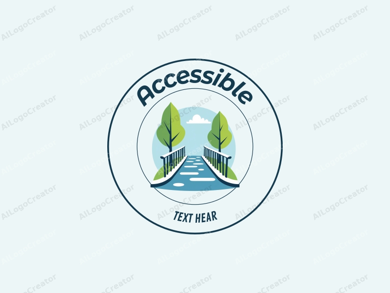 modern design features accessibility elements, a stylized bridge and sidewalk, combined with a clean background in blue and green tones.