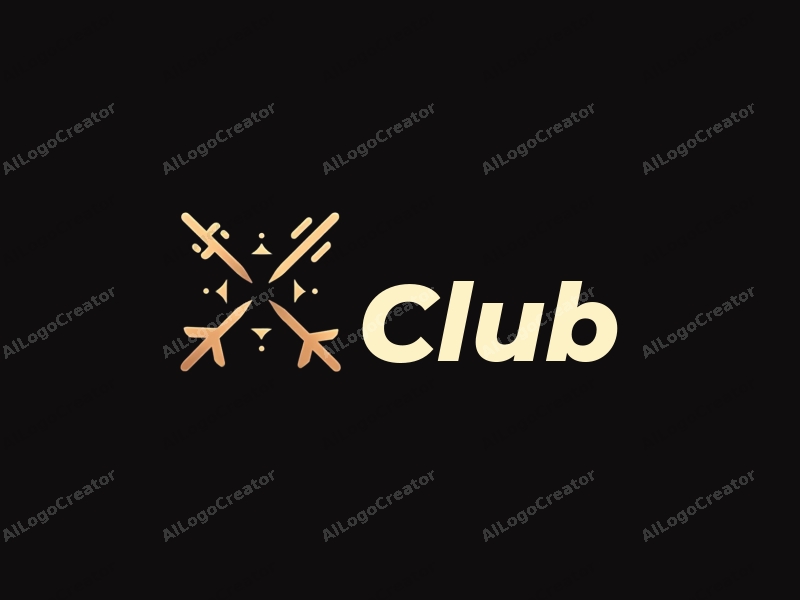 minimalist design features a stylized club icon, social interaction symbols, and a modern design approach combined with a clean black background.