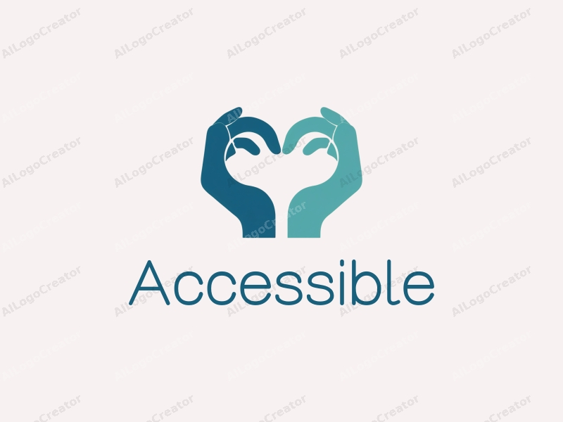 modern design features accessibility elements, a heart shape formed by two hands, combined with a clean background in blue and green tones.