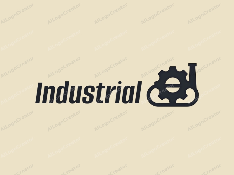 a modern minimalist design featuring a stylized factory silhouette, interlocking gears, and a conveyor belt, combined with a clean background and a focus on simplicity and harmony.