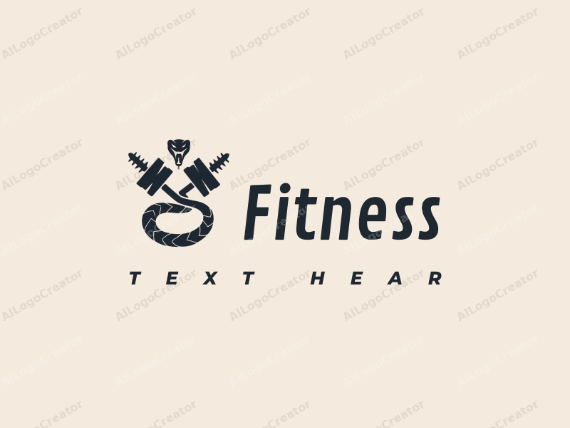 a modern design featuring a stylized snake intertwined with dumbbells, emphasizing fitness and movement, combined with a clean background.