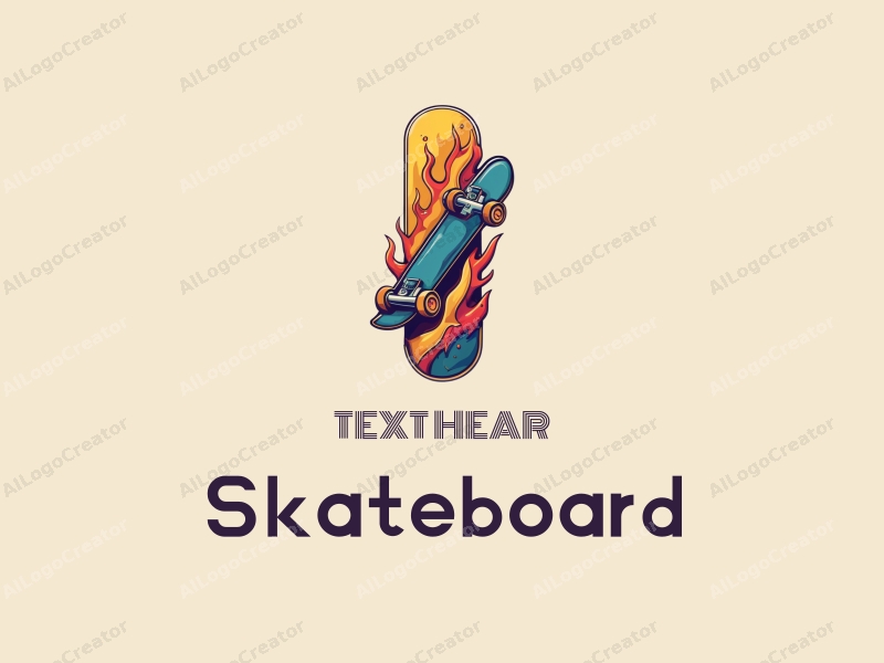 playful design features a vibrant skateboard with dynamic flames, incorporating a fun and energetic approach combined with a clean background.