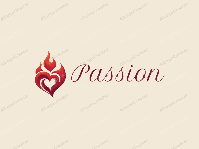 playful design features a vibrant red heart intertwined with a stylized flame, embodying passion and enthusiasm, combined with a clean background.