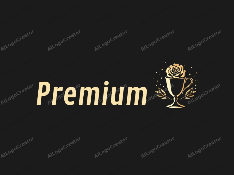 a modern design featuring a golden cup and a rose, emphasizing premium quality and high-end aesthetics, combined with a clean black background.