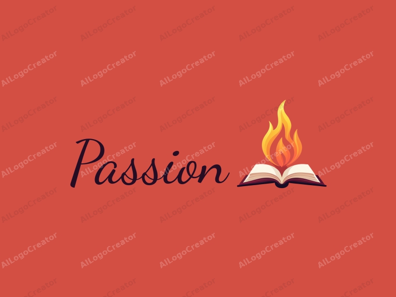 playful design features a stylized flame intertwined with an open book, using a vibrant red color palette, combined with a clean background.