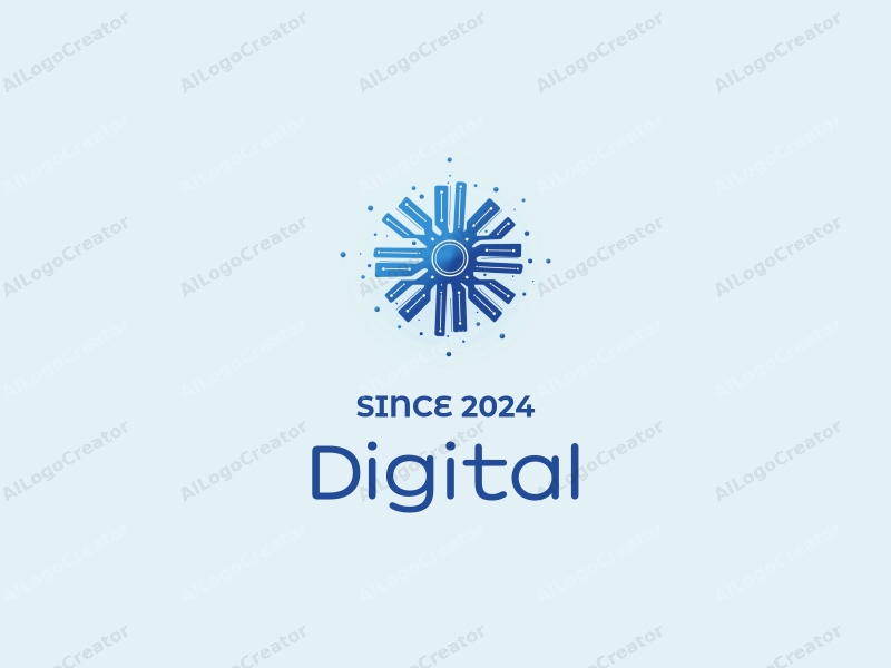 a modern design featuring abstract digital shapes, electronic circuit patterns, and a clean background with a blue color palette.