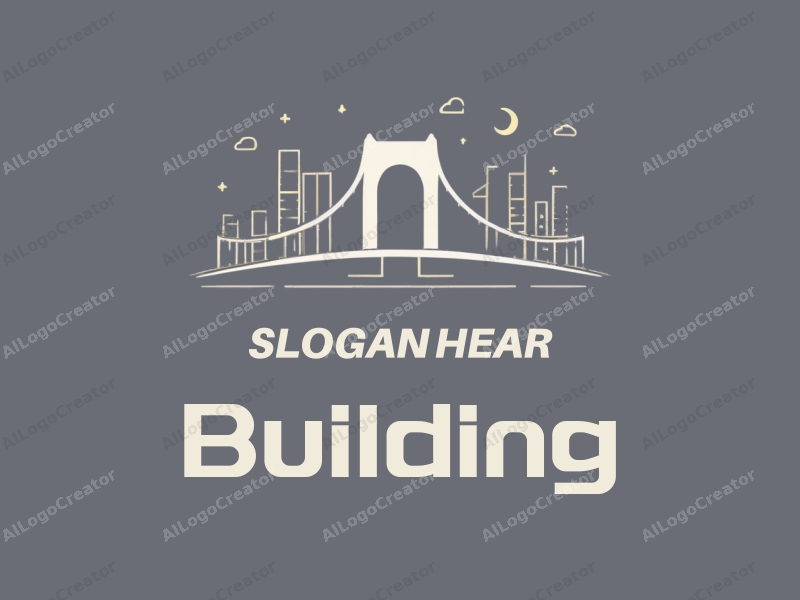 modern design features a stylized bridge silhouette, architectural structures, and data visualization elements combined with a clean gray background.