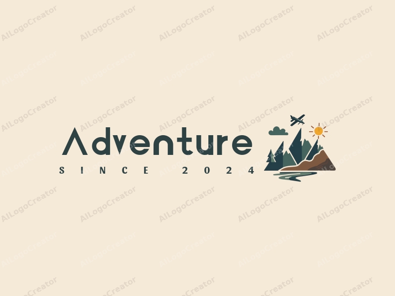 playful design features stylized mountains, an aircraft soaring above, and adventure elements combined with a clean background.