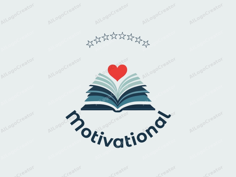 modern design features stylized books and a heart symbol, representing motivation and inspiration, combined with a clean background in blue and green tones.