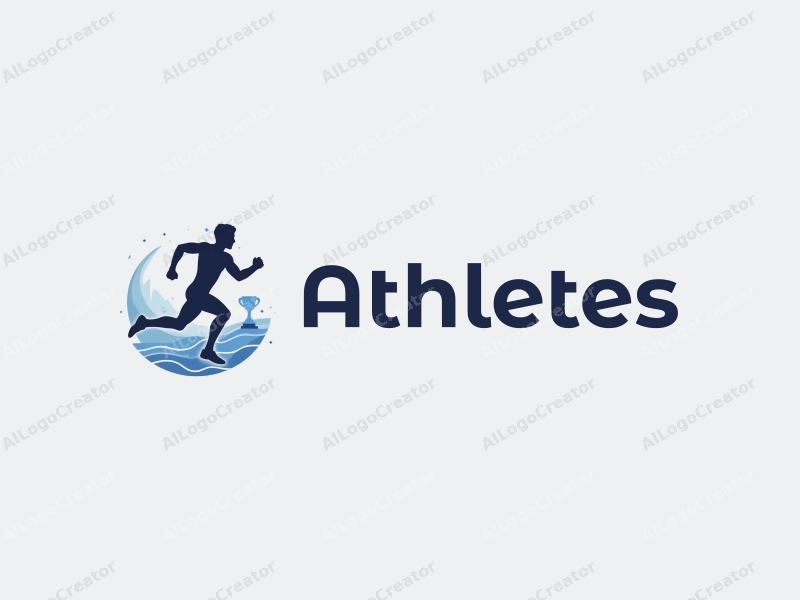 modern design features a stylized runner in motion, a trophy symbolizing victory, and a clean background with blue accents.