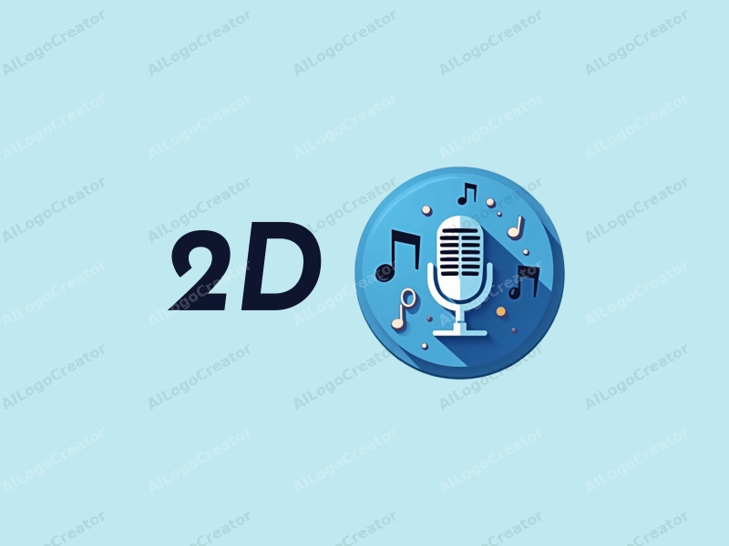 modern design features stylized music notes and a microphone, combined with a flat 2D approach and a clean blue background.