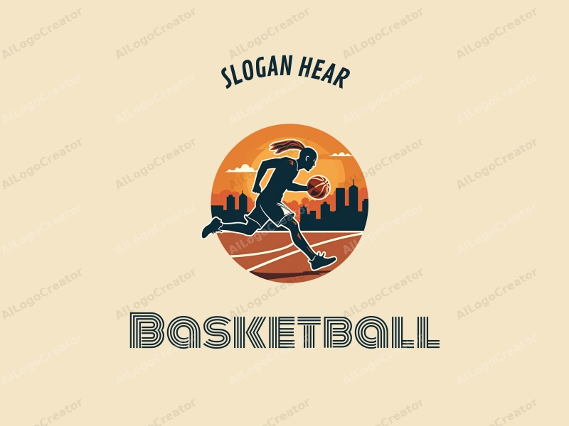 playful design features a stylized basketball, an athlete in motion, and a basketball court background combined with a clean and simple layout.