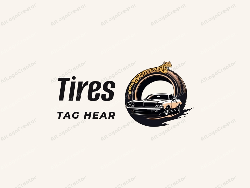 a modern design featuring a stylized tire and car silhouette, combined with a cheetah element, using a clean and simple composition.