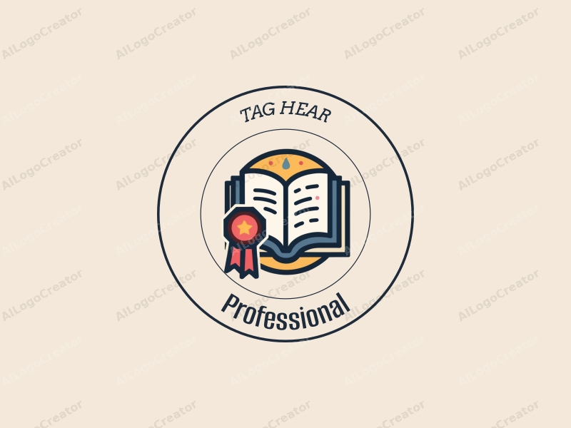 modern design features a stylized book and a badge, incorporating professional and certification elements, combined with a clean background.