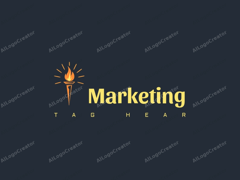 a modern minimalist design featuring a stylized torch emitting rays of light, combined with a clean background and a focus on marketing and market strategy elements.