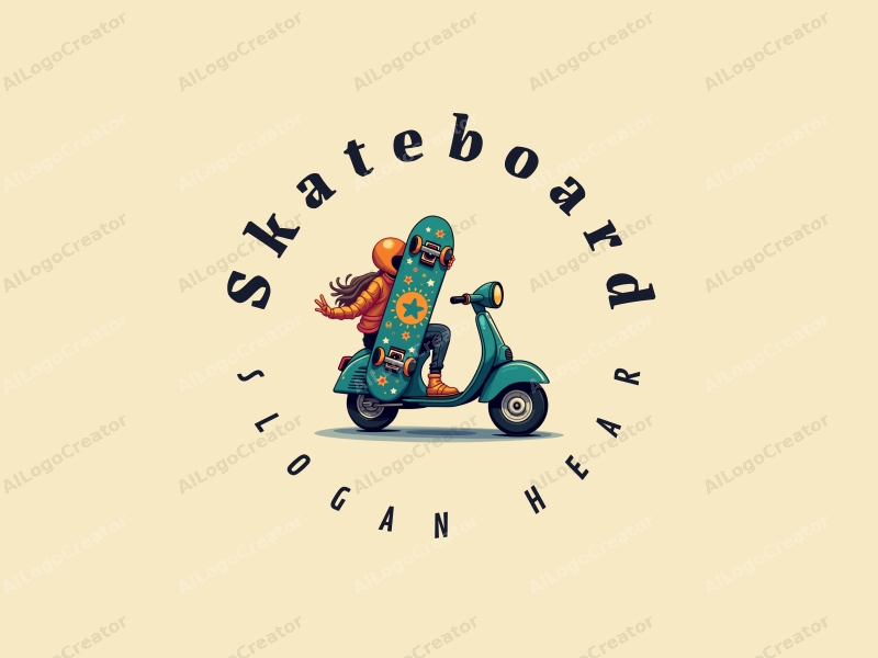 playful design features a vibrant skateboard and scooter intertwined with a stylized camera, combined with a clean background.