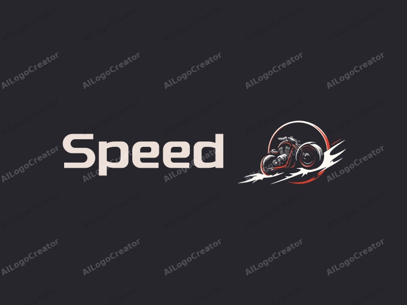 a modern design featuring dynamic lines representing speed, a stylized engine and tire, combined with a clean background to emphasize power and motion.