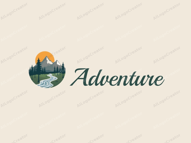 playful design features stylized mountains and a map, incorporating adventure elements with a clean background.