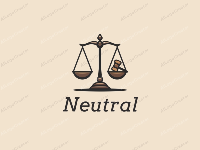 minimalist design features a stylized gavel and balance scale, emphasizing neutrality and balance, combined with a clean background.