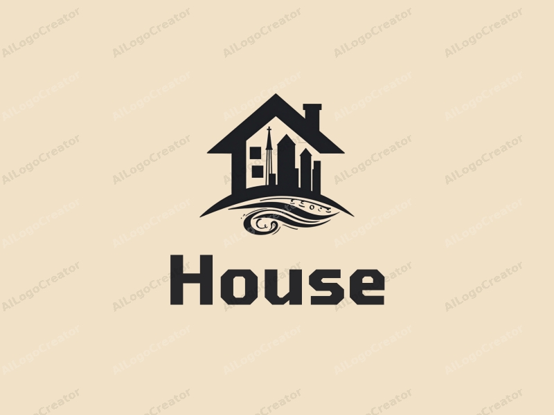 modern design features a stylized house and building silhouette intertwined with dynamic dance and music elements, combined with a clean background.