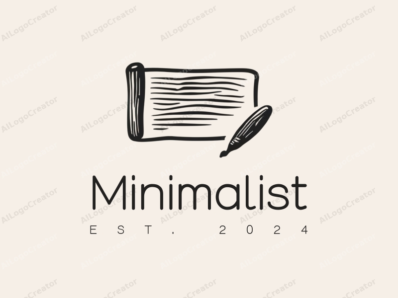 minimalist design features simple lines, a stylized pen and brush, and a tag design approach combined with a clean background.