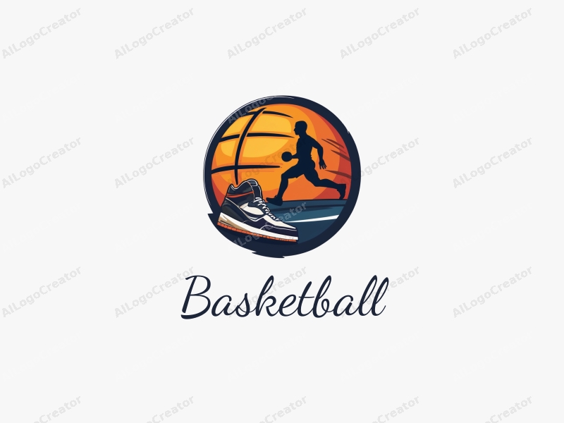 dynamic design features a stylized basketball, a pair of sneakers, and an athlete in motion, combined with a clean background and a sporty aesthetic.