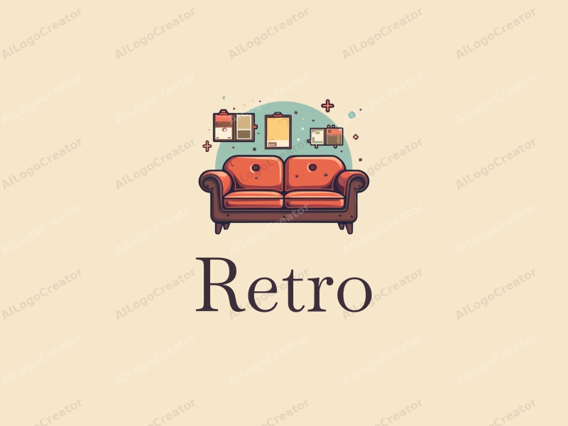 vintage design features a retro sofa and a retro poster, combined with puzzle pieces and sparkles, set against a clean background.