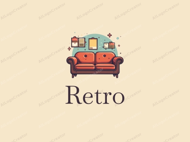 vintage design features a retro sofa and a retro poster, combined with puzzle pieces and sparkles, set against a clean background.