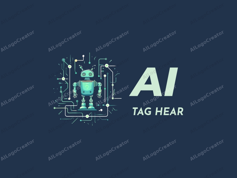 modern abstract design featuring stylized robots and neural network patterns, combined with flowing data streams, set against a clean background in blue and green tones.