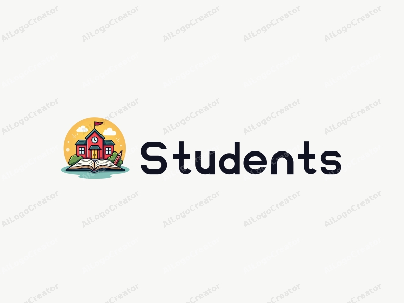 playful design features cheerful students, a stylized school building, open books, and pencils arranged harmoniously with a vibrant background.