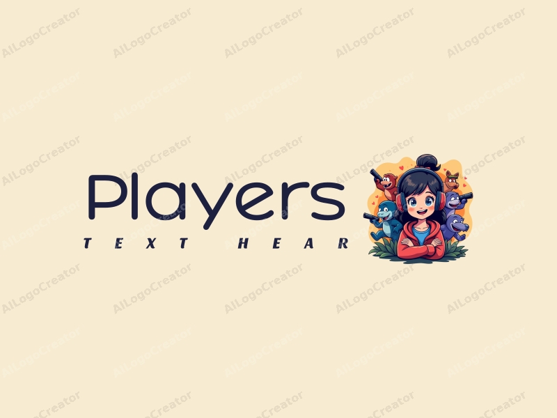 playful design features a vibrant girl wearing headphones, surrounded by dynamic game characters, incorporating a colorful and engaging composition with a clean background.