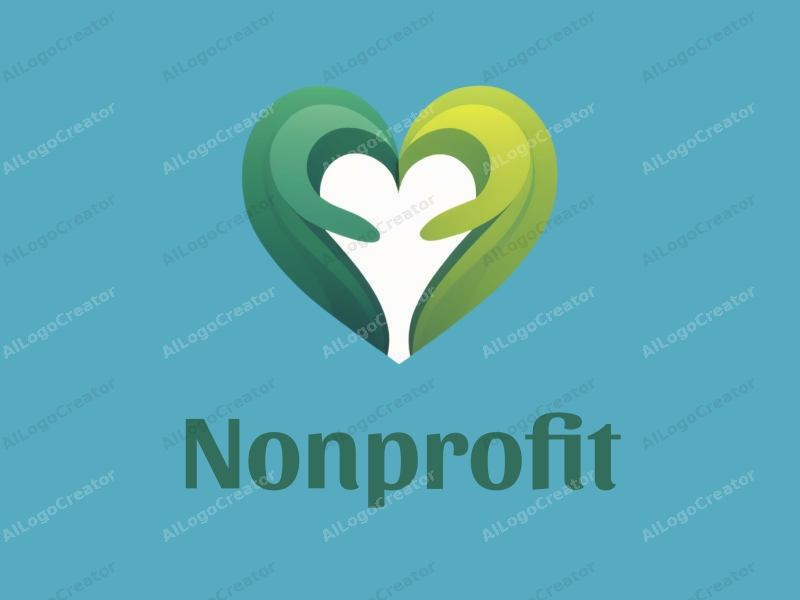 modern design features a heart shape formed by hands, symbolizing charity and volunteerism, combined with a clean background in blue and green tones.