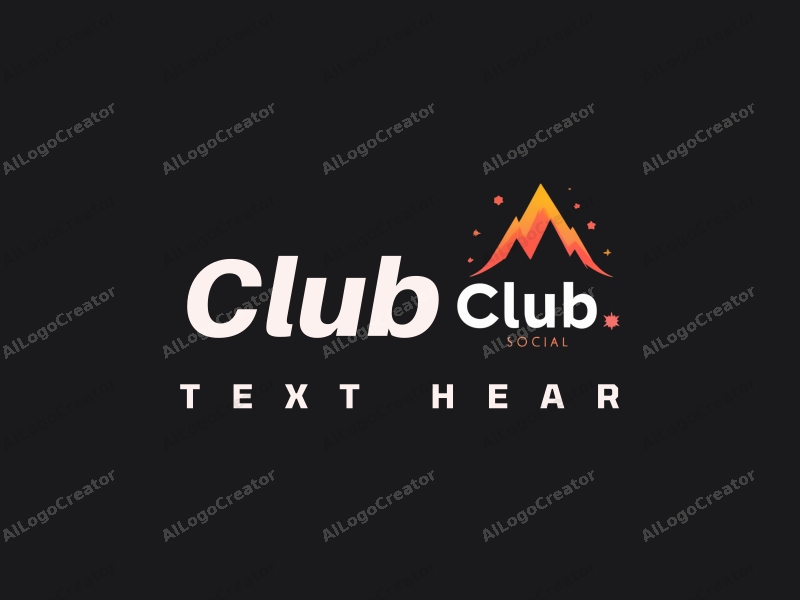 a modern design featuring a stylized club and social elements, incorporating pixel art and a peak silhouette, combined with a clean black background.