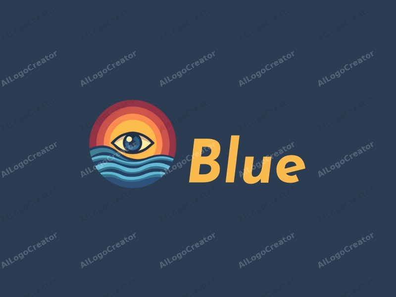 minimalist design features a stylized ocean wave and sky, incorporating a mysterious eye with a halo effect, combined with a clean background.