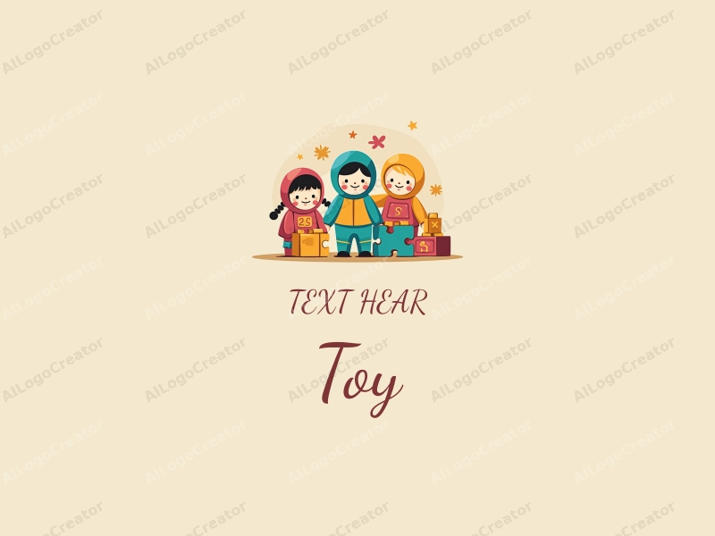 playful design features colorful dolls, stylized puzzles, and building blocks combined with a clean background.