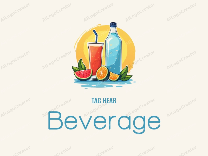 a modern design featuring vibrant juice and sparkling water elements, incorporating a playful and colorful approach combined with a clean background.