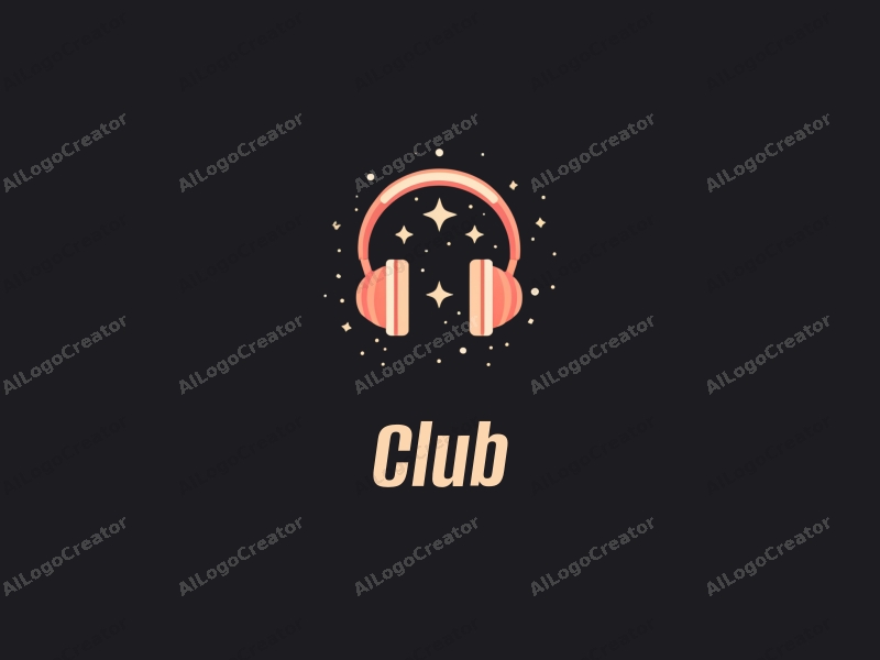 a modern minimalist design featuring a stylized club scene with social elements, stars, and headphones, combined with a clean black background.