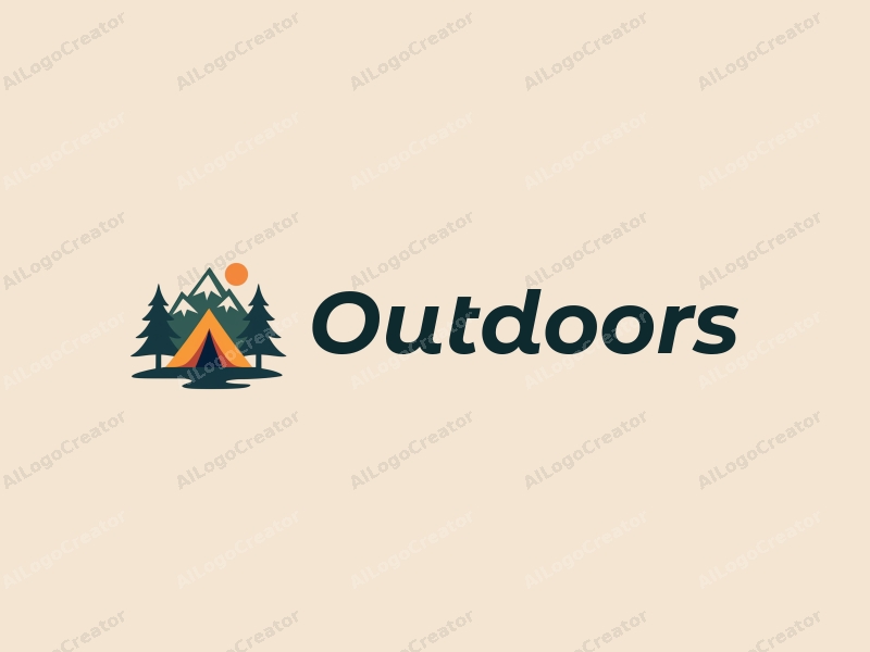 a modern design featuring a stylized camping tent and a mountain range, combined with a clean background and a harmonious composition.