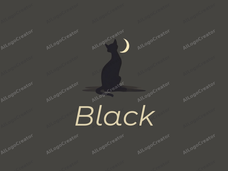 minimalist design features a sleek black cat silhouette sitting gracefully under a crescent moon, combined with a clean, dark background to evoke a sense of night and elegance.