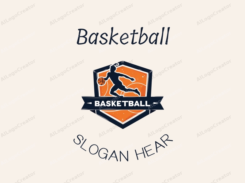 playful design features a stylized basketball, an athlete in motion, and a basketball court background combined with a clean and simple layout.