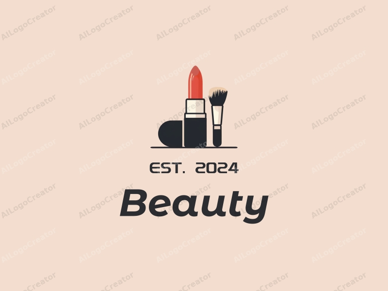 modern design features elegant beauty elements, a stylized lipstick and makeup brush, combined with a clean background and a harmonious composition.