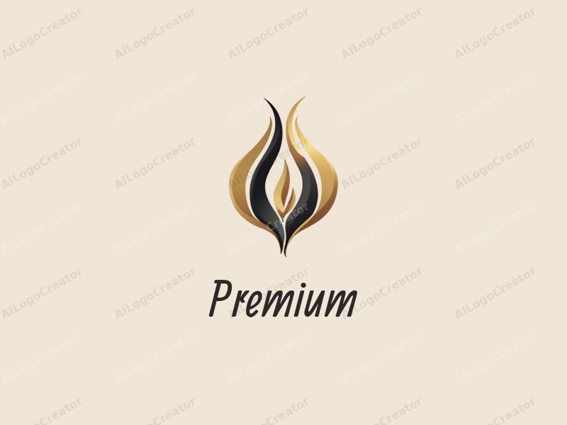 a minimalist design featuring elegant curves, a stylized representation of luxury food and beauty products, combined with a gold and black color scheme, emphasizing sophistication and exclusivity against a clean background.