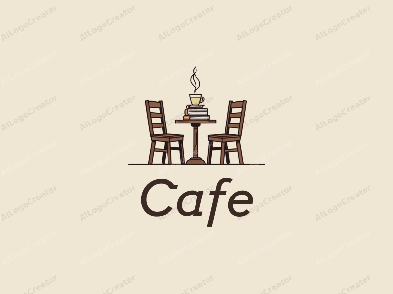 vintage design features a stylized coffee cup, a cozy table and chair setup, and a stack of books, combined with a clean background.