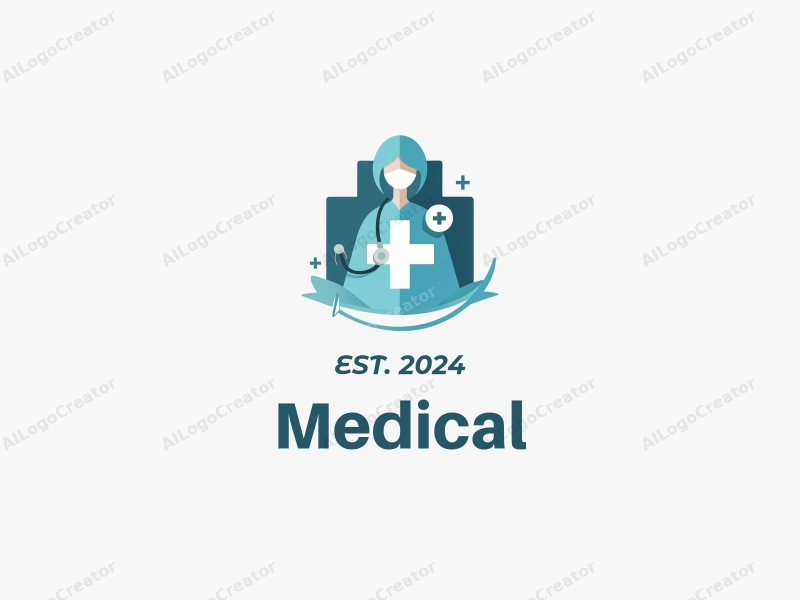 modern design features a stylized hospital silhouette, a doctor figure, a stethoscope, and a syringe, combined with a clean background.